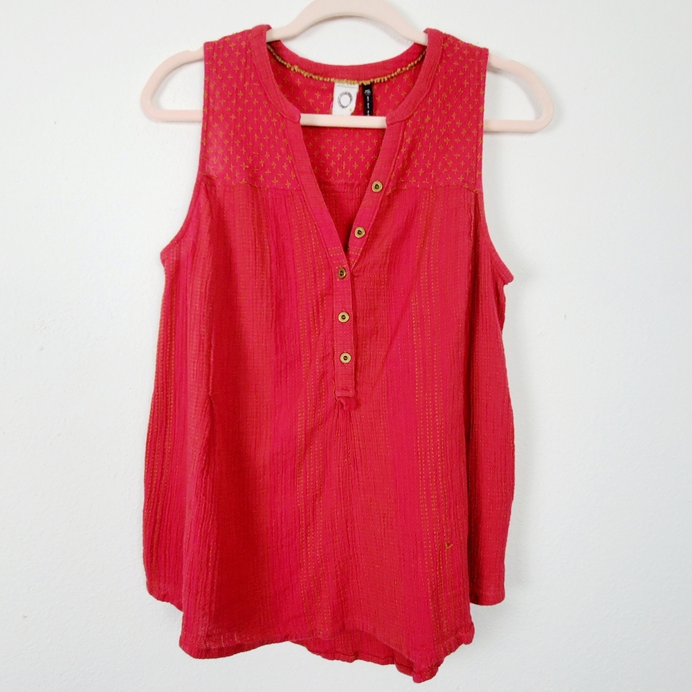 Anthropologie Sleeveless Red Henley Tunic